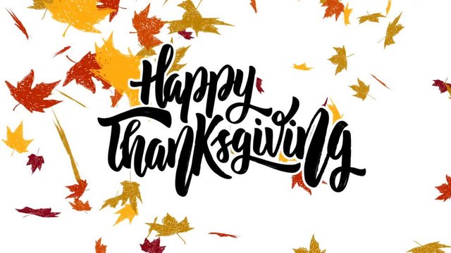 Happy Thanksgiving. Animated Card with falling autumn leaves.