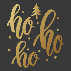 Ho ho ho. Lettering phrase in golden style on black background. Design element for poster, greeting card. - obrazy, fototapety, plakaty