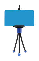 Template mobile phone on tripod white background.
