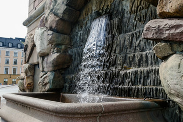 Waterfall on the exterior of the Royal Palace in Stockholm Sweden