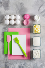 Cooking baking for kids flat lay background