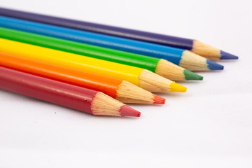 color pencils at an angle isolated on white background
