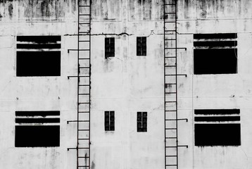 dilapidated building in the city - monochrome