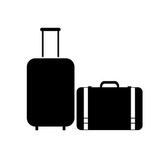 trolley baggage bag wheels icon silhouette, logo on white background
