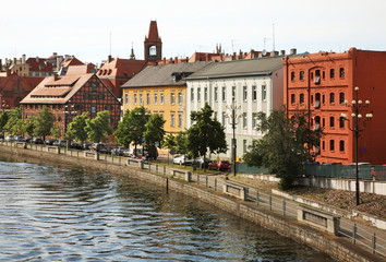 Obraz premium Stary port embankment of Brda river in Bydgoszcz. Poland