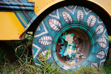 NOVA LIMA, BRAZIL - AUGUST 25, 2018: scrap from an old school bus used for decoration in Itabirito, Ouro Preto, Minas Gerais, Brasil on 28 August 2018.