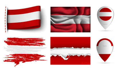 set of austria flags collection isolated
