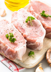 Pork meat steak on white.