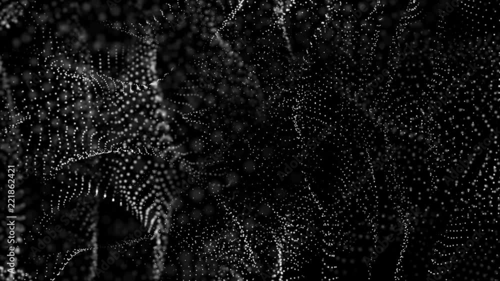Poster white slowly moving particles on a black background. abstract background. 3d rendering
