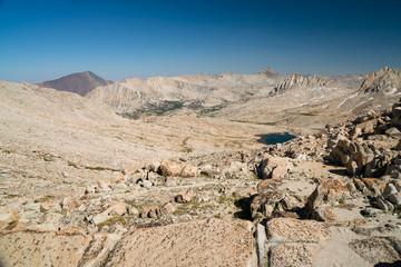 Rocky ridges in the mountain backcountry of the Sierra Nevada in California