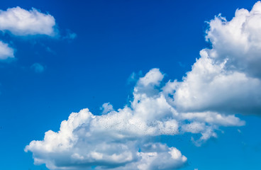 Naklejka na ściany i meble background blue sky with white clouds and flocks of birds