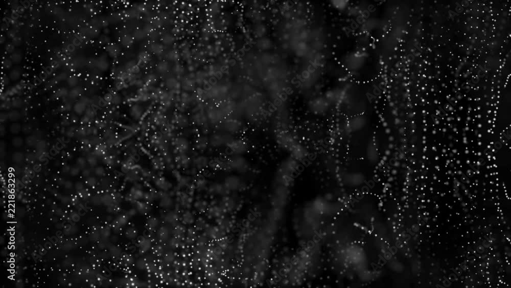 Poster white slowly moving particles on a black background. abstract background. 3d rendering