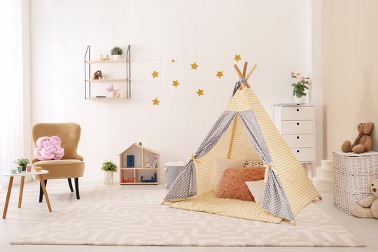 Cozy Kids Room Interior With Play Tent And Toys