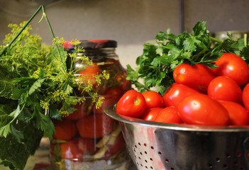 Ripe red tomatoes lying on a table
