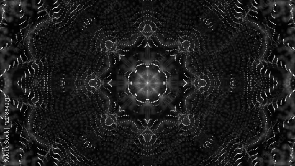 Poster geometric patterns of moving white particles. abstract background. 3d rendering