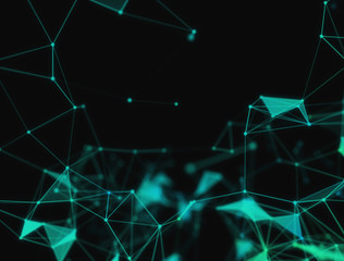 Abstract 3d technology futuristic geometrical and science neon visualization. Plexus digital wallpaper. Business concept. Big data and artificial intelligence. Rendering computer virtual reality
