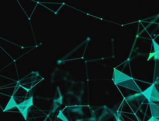 Abstract 3d technology futuristic geometrical and science neon visualization. Plexus digital wallpaper. Business concept. Big data and artificial intelligence. Rendering computer virtual reality