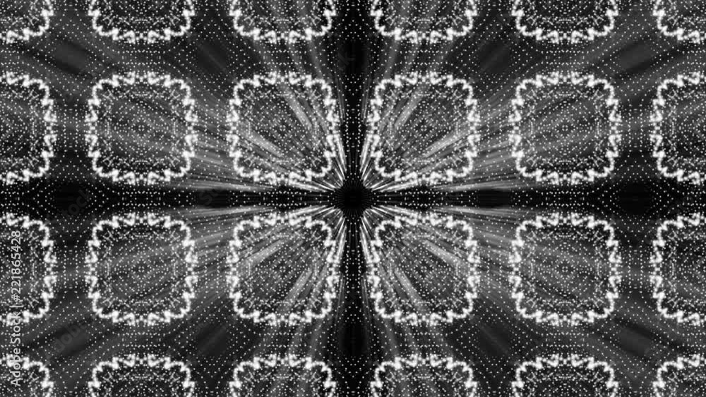 Poster geometric patterns of moving white particles. abstract background. 3d rendering