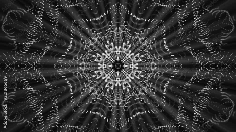 Poster geometric patterns of moving white particles. abstract background. 3d rendering