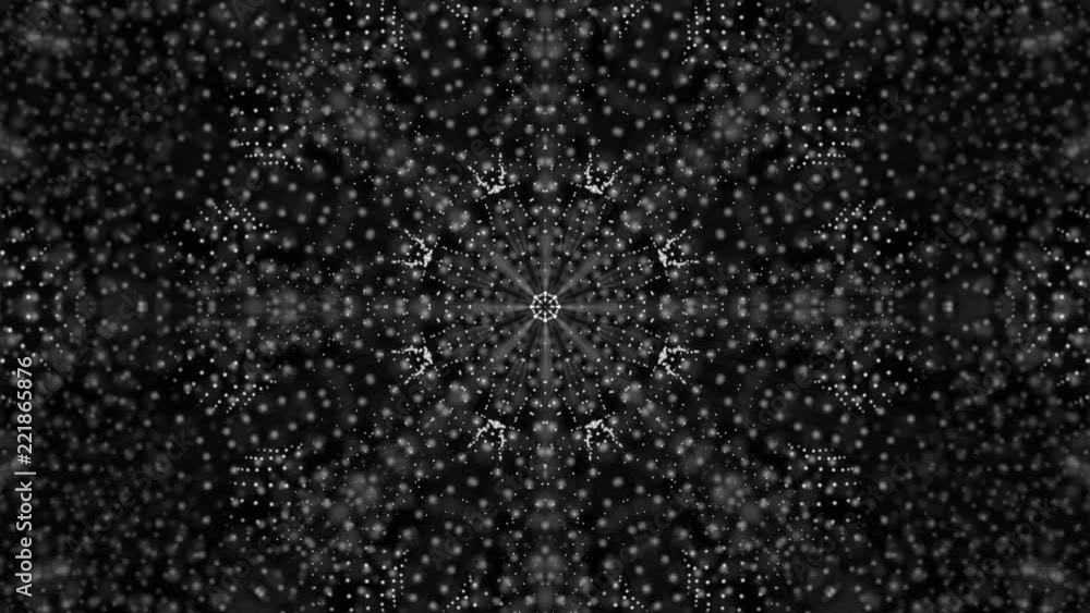Poster geometric patterns of moving white particles. abstract background. 3d rendering
