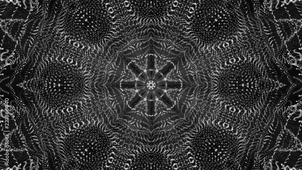 Poster geometric patterns of moving white particles. abstract background. 3d rendering