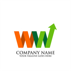 Letter MW, W logo template with arrow 