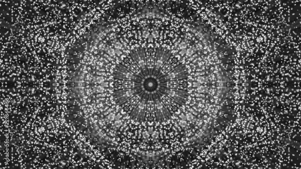 Poster geometric patterns of moving white particles. abstract background. 3d rendering