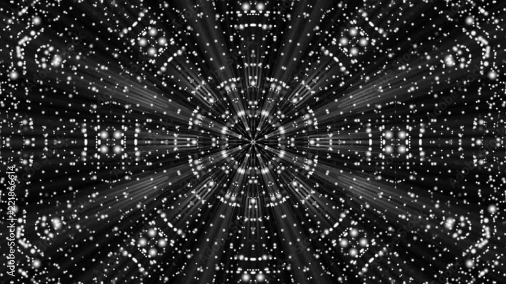 Poster geometric patterns of moving white particles. abstract background. 3d rendering