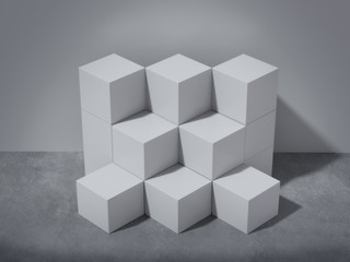 White pedestal for display,Platform for design,Blank product stand,clean background.3D rendering