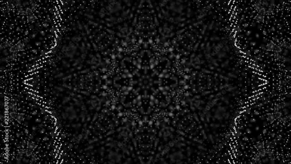Poster geometric patterns of moving white particles. abstract background. 3d rendering
