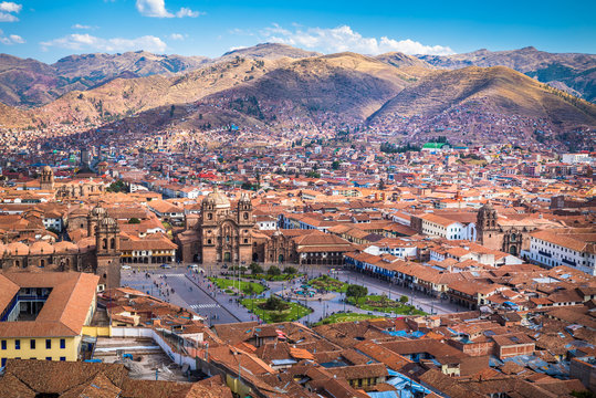 Panoramic view of Cusco historic center, Peru