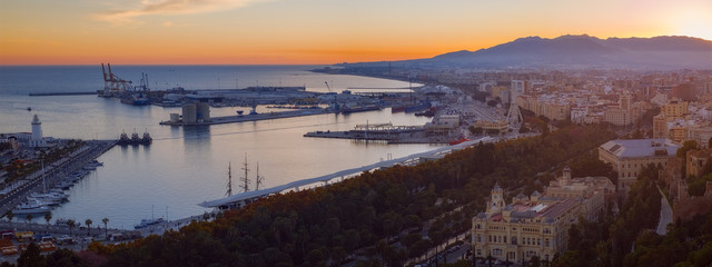 Sunset over the Malaga city