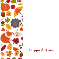Cartoon characters and autumn elements