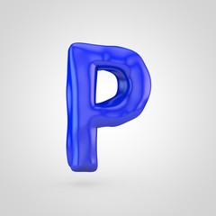 Blue plasticine letter P uppercase isolated on white background.
