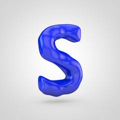 Blue plasticine letter S uppercase isolated on white background.