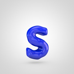 Blue plasticine letter S lowercase isolated on white background.