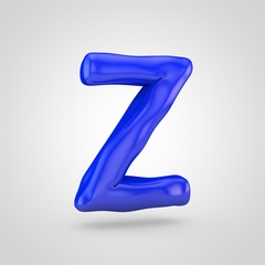 Blue plasticine letter Z uppercase isolated on white background.