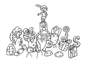 Deurstickers Sinterklaas feest - diverse elementen die symbool staan voor het sinterklaas feest © emieldelange