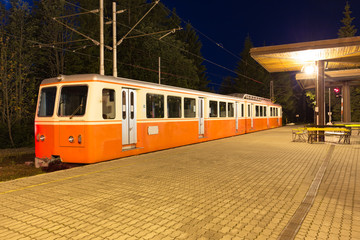 Fototapeta na wymiar narrow gauge railway in the Slovakia mountain / night view