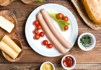 Delicious breakfast on wood