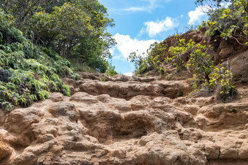 Rocky terrain landscape of the Pihea Trail in Kauai, Hawaii