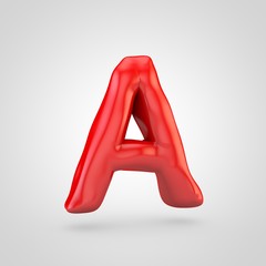 Red plasticine letter A uppercase isolated on white background.