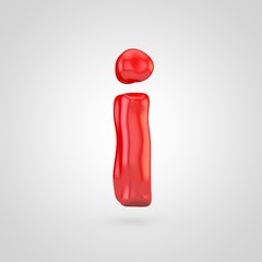 Red plasticine letter I lowercase isolated on white background.