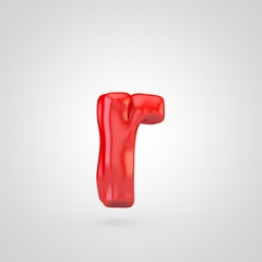 Red plasticine letter R lowercase isolated on white background.