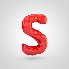 Red plasticine letter S uppercase isolated on white background.
