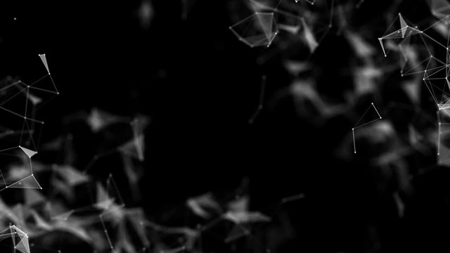 Diagonal movements. Accumulation in corners. Computer graphics of moving particles. Animated background. Seamless loop.Animation of a growing network of connected lines and dots. Abstract