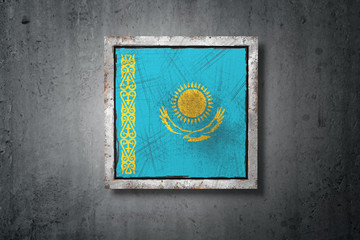 Kazakhstan flag in concrete wall