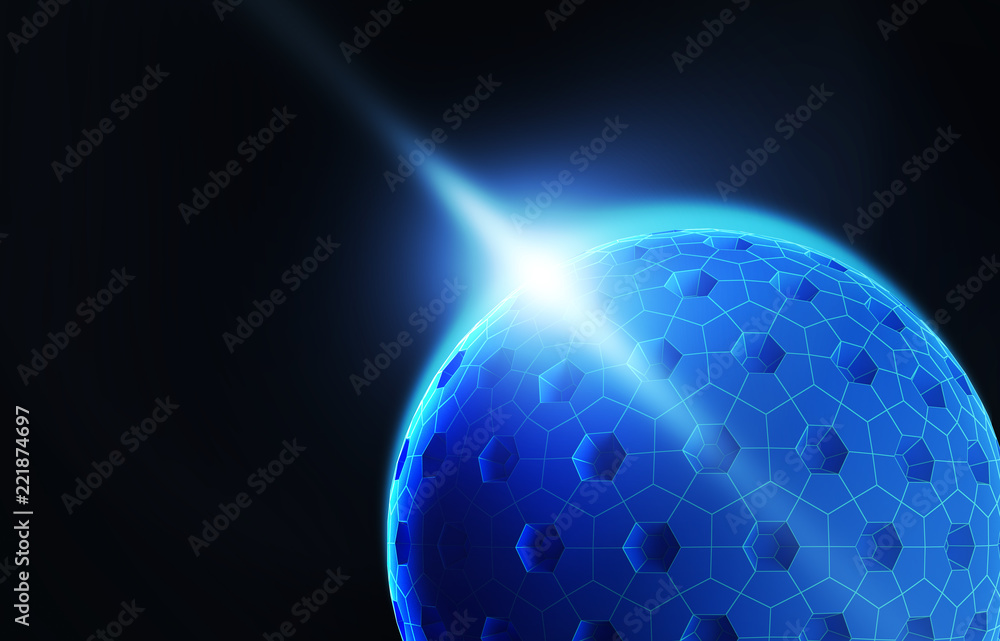Aufkleber digital data and network sphere and holes with light flare isolated on black background in technolog