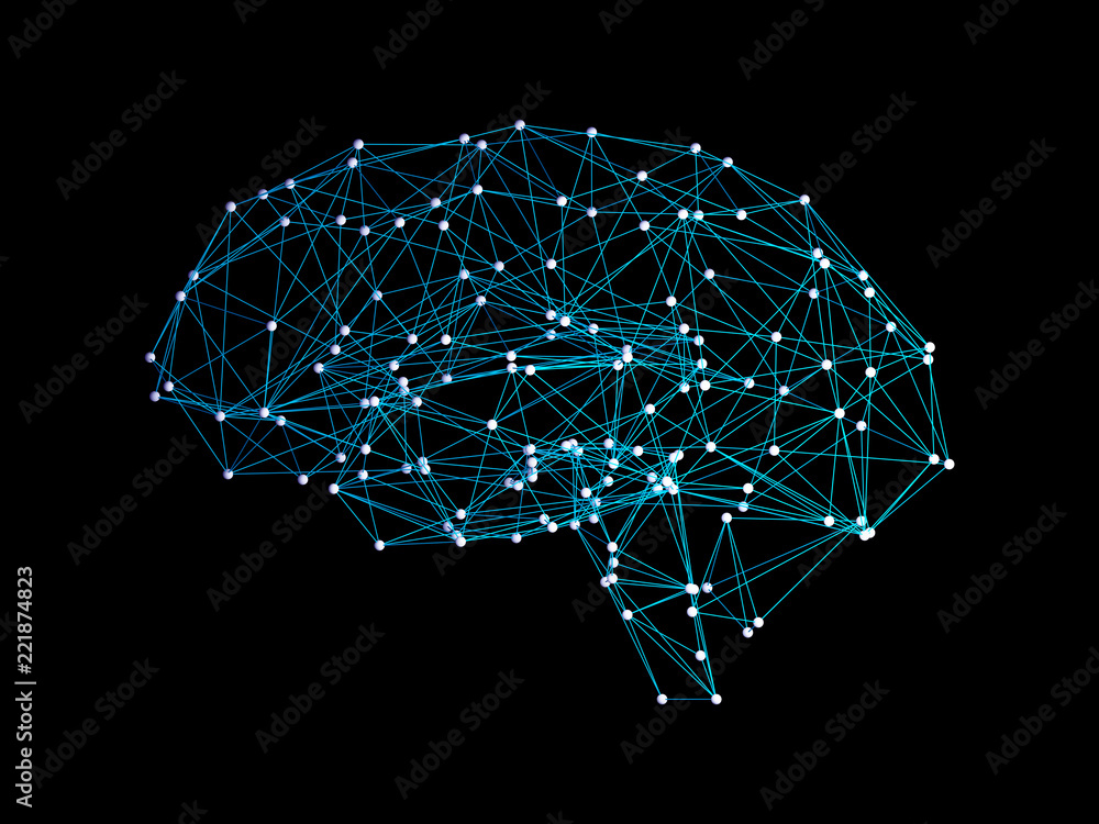 Aufkleber digital data and network connection of human brain on black background in the form of artificial int