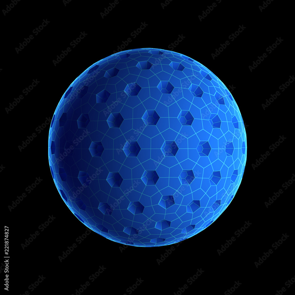Aufkleber digital data and network sphere with holes isolated on black background in technology concept. abstr